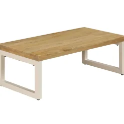vidaXL Mesa de centro madera maciza de mango y acero 100x50x35 cm Sale