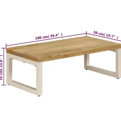 vidaXL Mesa de centro madera maciza de mango y acero 100x50x35 cm Sale