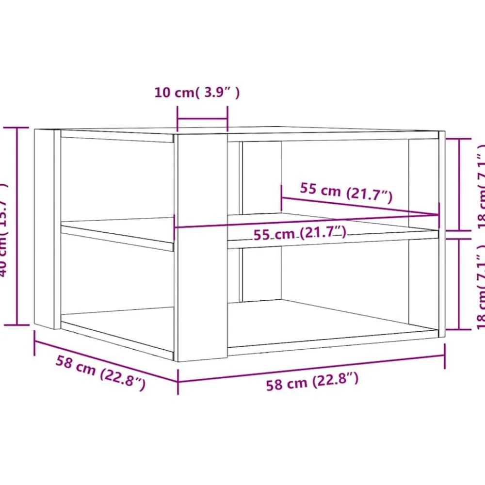 vidaXL Mesas-Mesa de centro madera ingeniería gris hormigón 58x58x40 cm