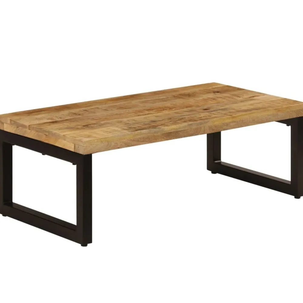 vidaXL Mesas-Mesa de centro madera maciza de mango y acero 100x50x35 cm