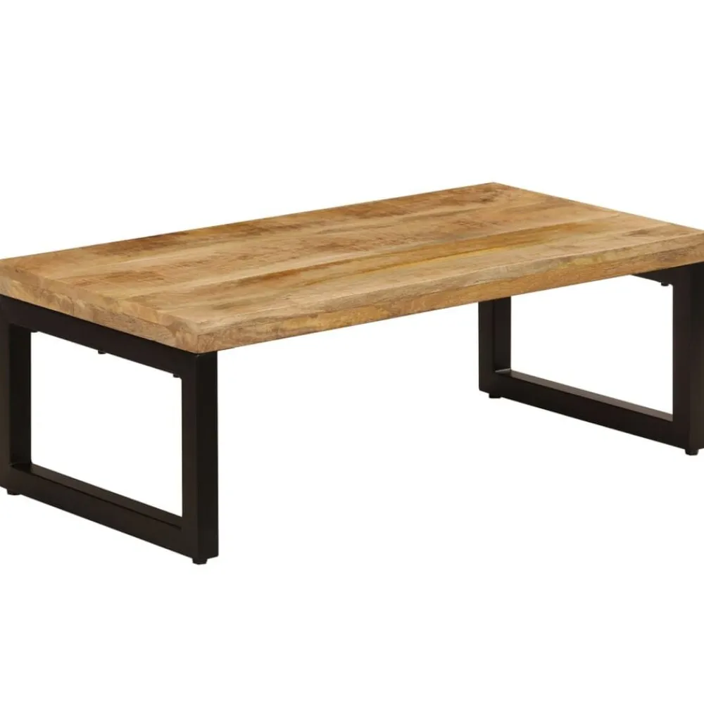 vidaXL Mesas-Mesa de centro madera maciza de mango y acero 100x50x35 cm