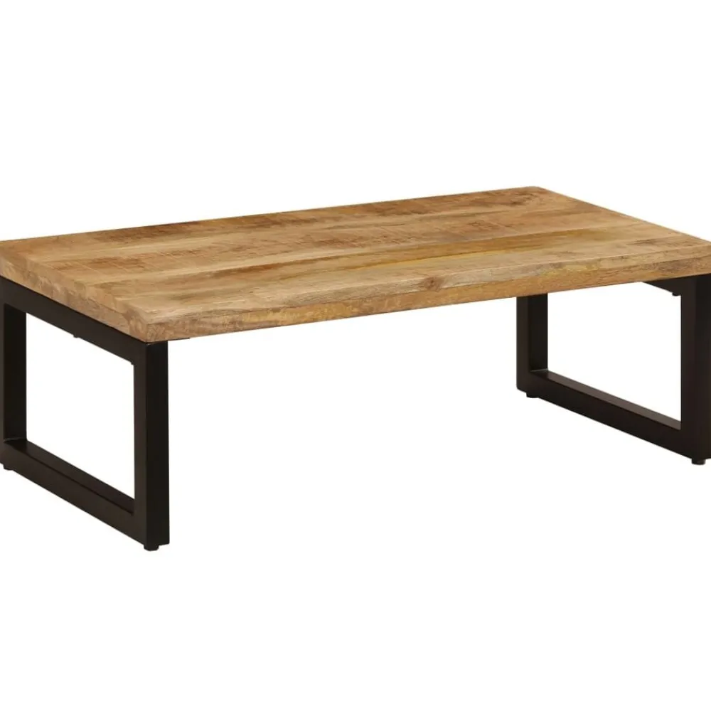 vidaXL Mesas-Mesa de centro madera maciza de mango y acero 100x50x35 cm