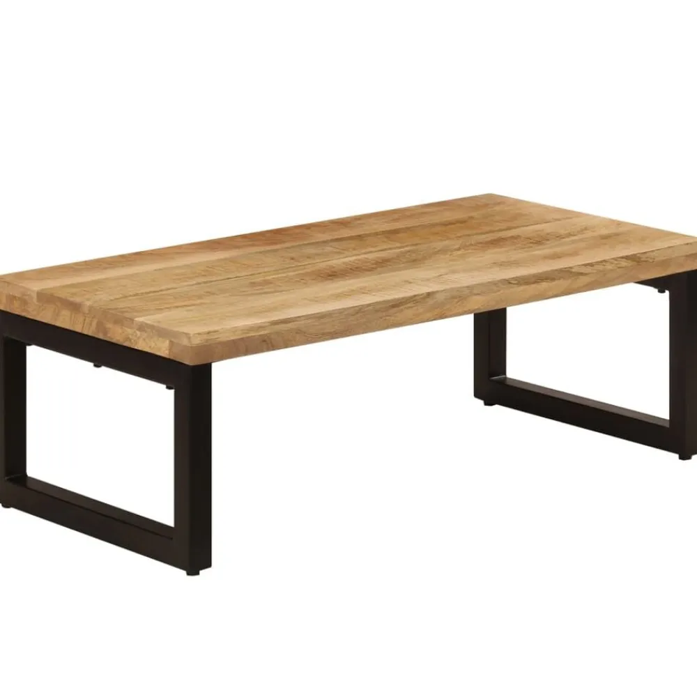 vidaXL Mesas-Mesa de centro madera maciza de mango y acero 100x50x35 cm