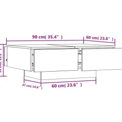 vidaXL Mesas-Mesa de centro madera de ingeniería gris hormigón 90x60x31 cm
