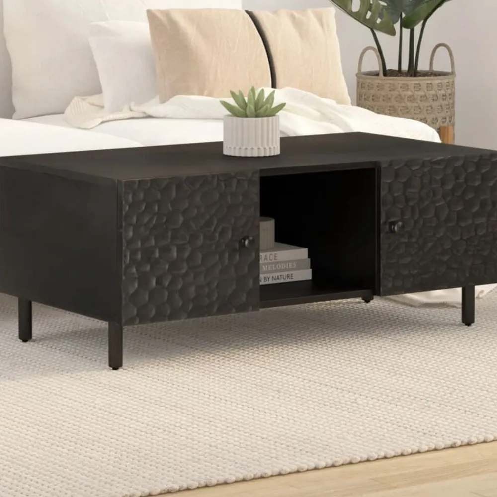 vidaXL Mesas-Mesa de centro madera maciza de mango negra 100x54x40 cm