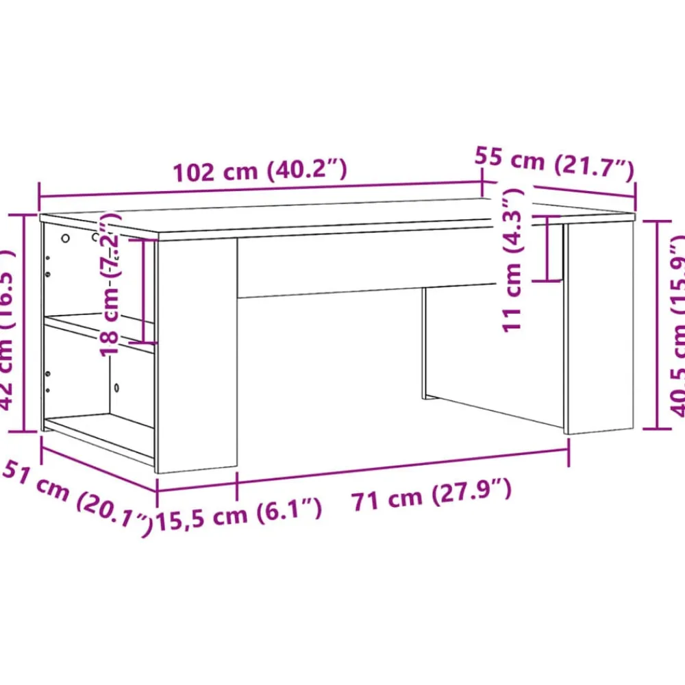 vidaXL Mesa de centro madera de ingeniería 102x55x42 cm Roble Sonoma Clearance