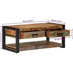 vidaXL Mesas-Mesa de centro multicolor 90x50x38 cm madera maciza reciclada
