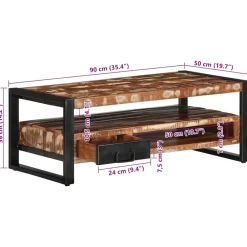 vidaXL Mesas-Mesa de centro multicolor 90x50x36 cm madera maciza reciclada