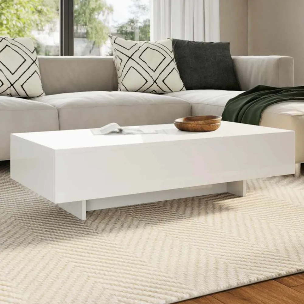 vidaXL Mesa de centro rectangular de fibra de vidrio brillante Blanco Sale
