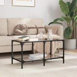 vidaXL Mesas-Mesa de centro superficie de vidrio acero negra 78,5x40x40 cm