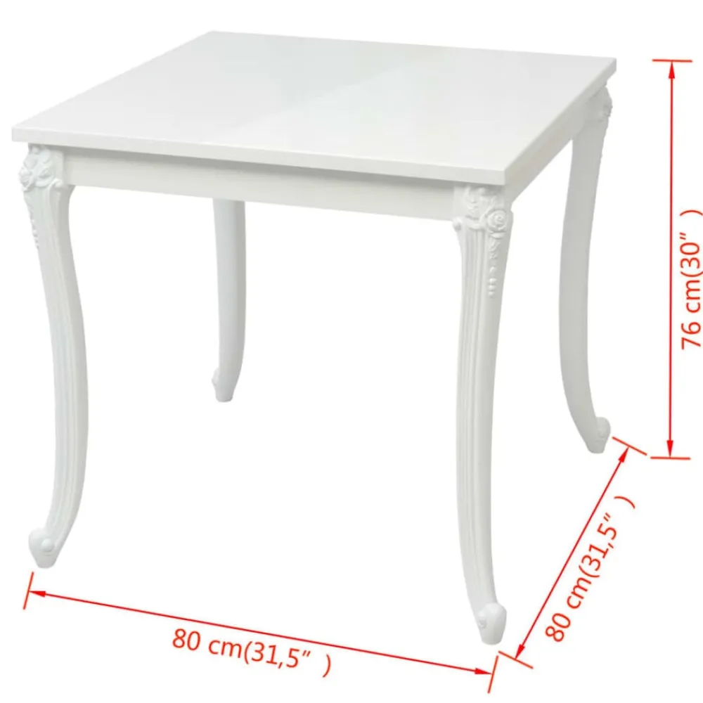vidaXL Mesas-Mesa de comedor blanco brillante 80x80x76 cm