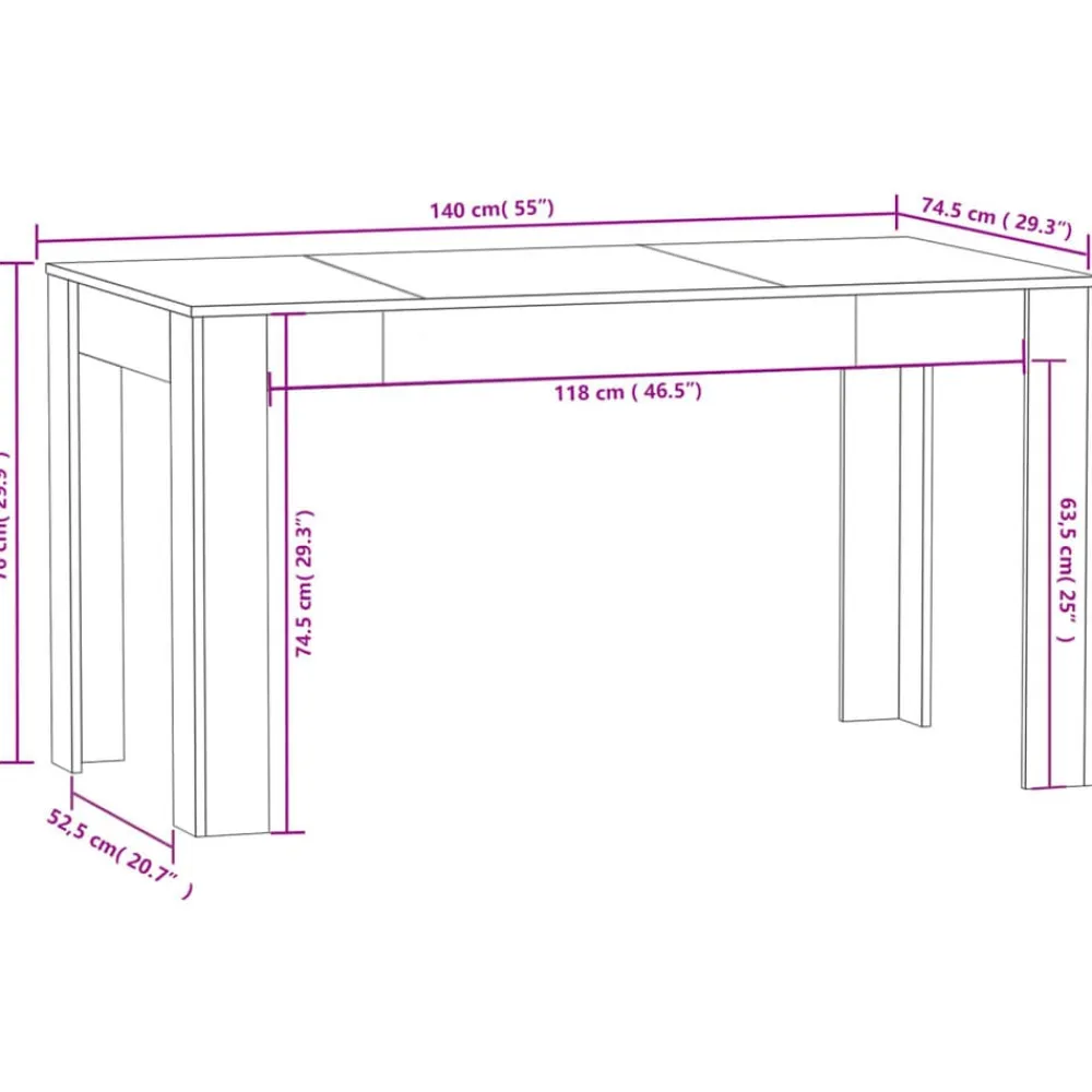 vidaXL Mesas-Mesa de comedor contrachapada gris hormigón 140x74,5x76 cm