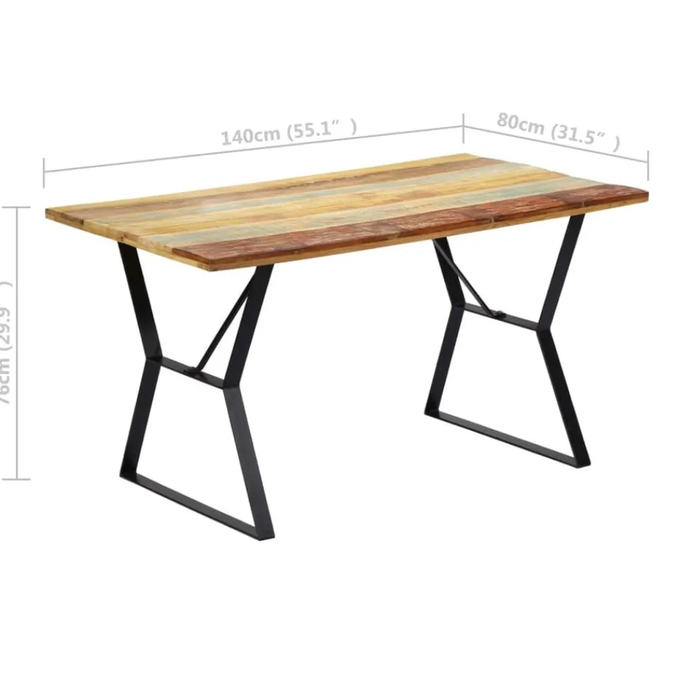 vidaXL Mesa de comedor de madera maciza reciclada 140x80x76 cm Multicolor Discount