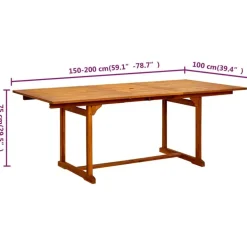 vidaXL Mesa de comedor jardín madera maciza acacia (150-200)x100x75cm Outlet