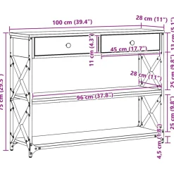 vidaXL Mesa de Consola con cajón 100 x 28 x 75 cm Roble negro Clearance