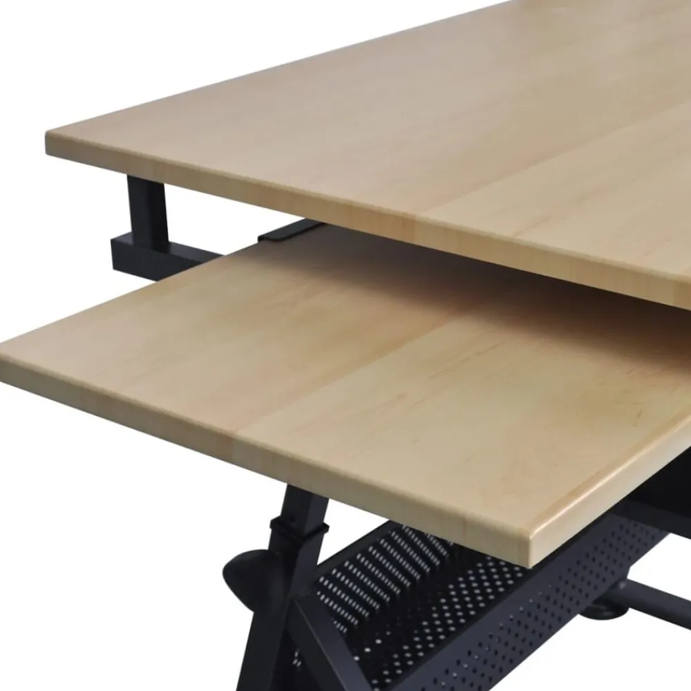 vidaXL Mobiliario De Oficina-Mesa de dibujo inclinable con 2 cajones y taburete