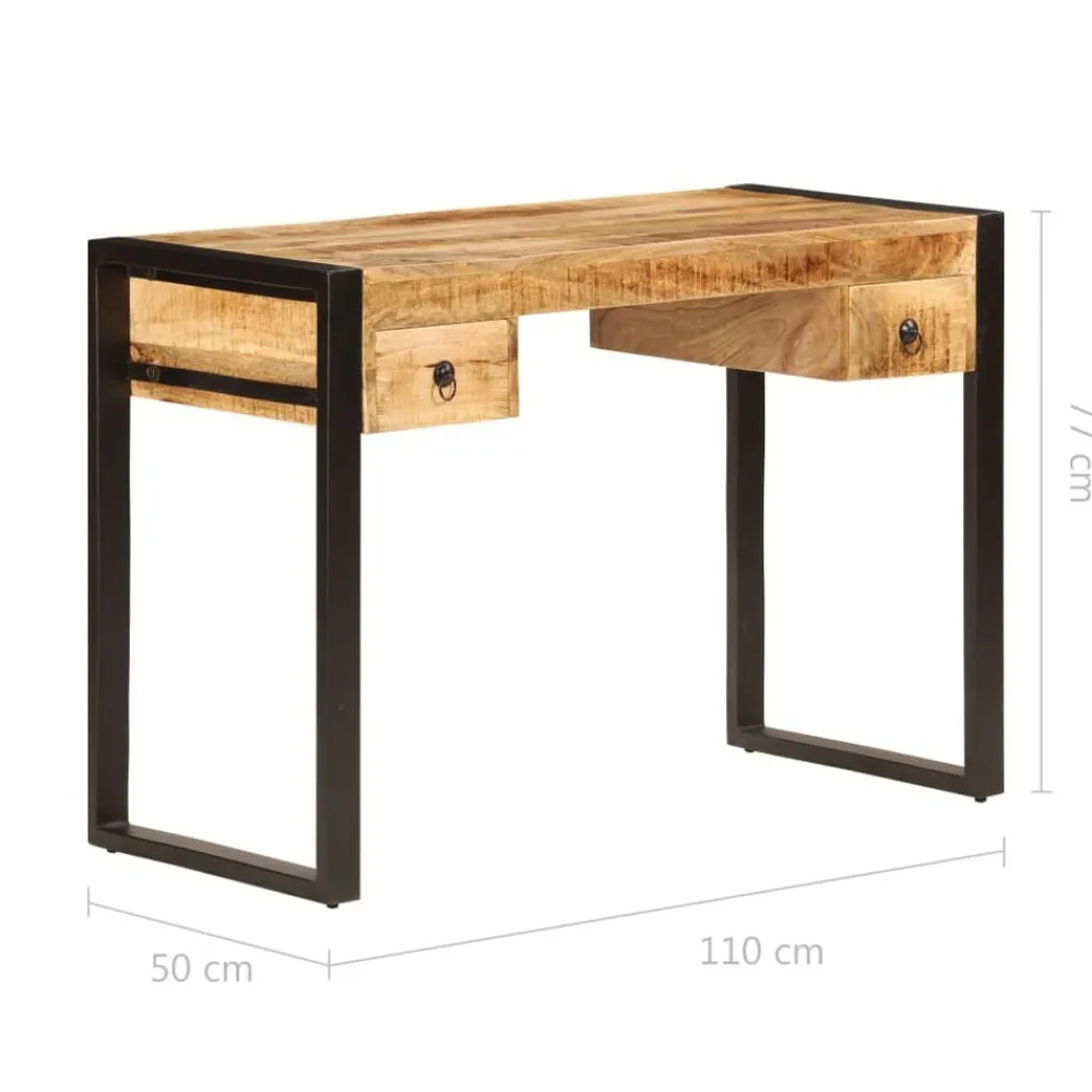 vidaXL Mobiliario De Oficina-Mesa de escritorio 2 cajones madera maciza mango 110x50x77 cm