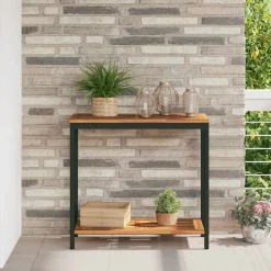 vidaXL Mesa de exterior con estante 80 x 35 x 75 cm Natural y negro Clearance