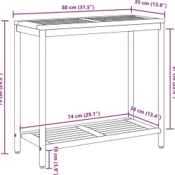 vidaXL Mesa de exterior con estante 80 x 35 x 75 cm Natural y negro Clearance