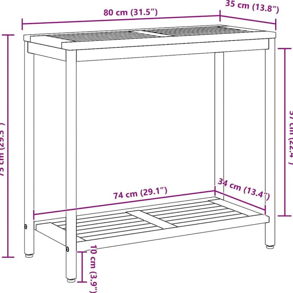 vidaXL Mesa de exterior con estante 80 x 35 x 75 cm Natural y negro Clearance