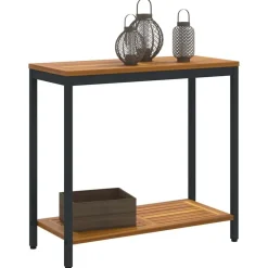 vidaXL Mesa de exterior con estante 80 x 35 x 75 cm Natural y negro Clearance