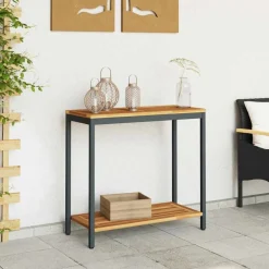 vidaXL Mesa de exterior con estante 80 x 35 x 75 cm Natural y negro Clearance