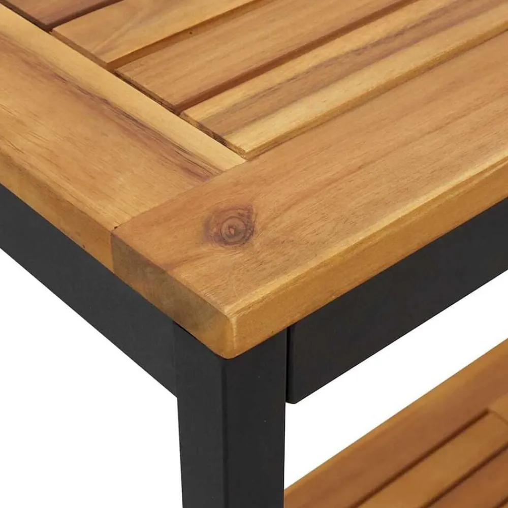 vidaXL Mesa de exterior con estante 80 x 35 x 75 cm Natural y negro Clearance