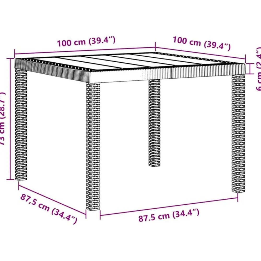 vidaXL Mesa de Jardín 100 x 100 x 73 cm ratán sintético White Sale