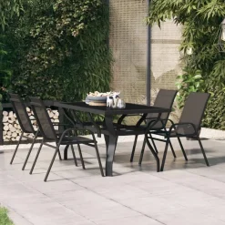 vidaXL Muebles De Jardín-Mesa de jardín acero y vidrio negra 140x70x70 cm