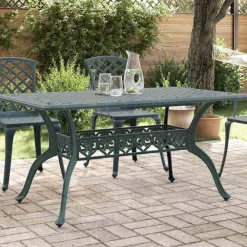 vidaXL Mesa de jardín aluminio fundido 150x90x72 cm Verde Outlet