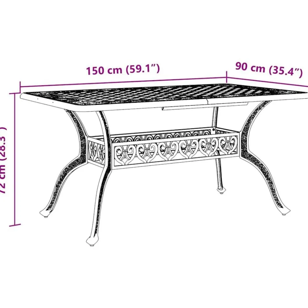 vidaXL Mesa de jardín aluminio fundido 150x90x72 cm Verde Outlet