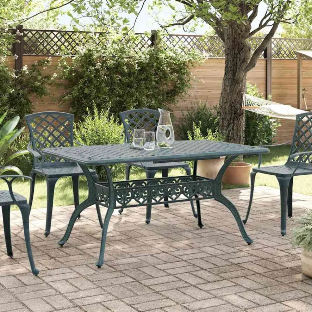 vidaXL Mesa de jardín aluminio fundido 150x90x72 cm Verde Outlet