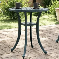 vidaXL Mesa de jardín aluminio fundido Ø48x53 cm Verde Clearance