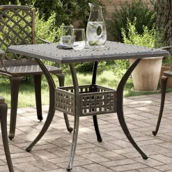 vidaXL Mesa de jardín aluminio fundido color 80x80x75 cm Bronce New