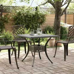 vidaXL Mesa de jardín aluminio fundido color 80x80x75 cm Bronce New