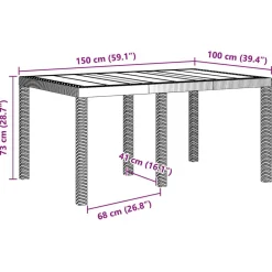 vidaXL Mesa de Jardín 150 x 100 x 73 cm ratán sintético Antracita New
