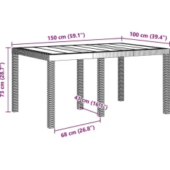 vidaXL Mesa de Jardín Gris Claro 150 x 100 x 73 cm ratán sintético Best