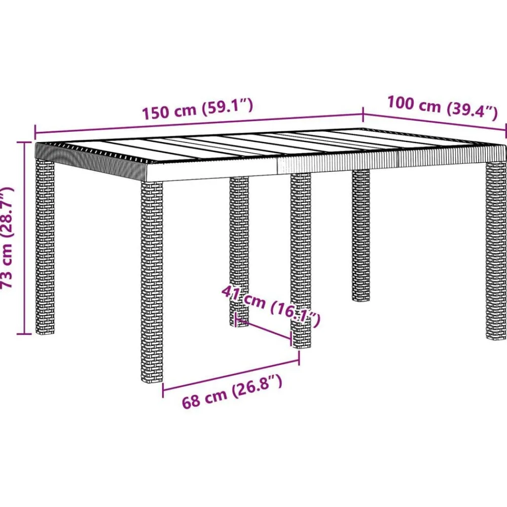vidaXL Mesa de Jardín Gris Claro 150 x 100 x 73 cm ratán sintético Best