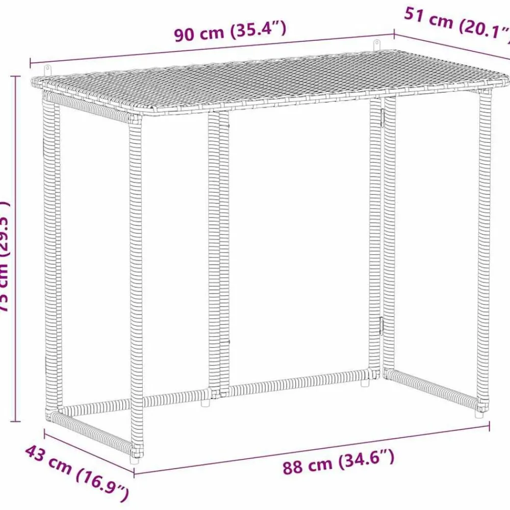 vidaXL Muebles De Jardín-Mesa de jardín plegable marrón 90x51x75 cm ratán sintético