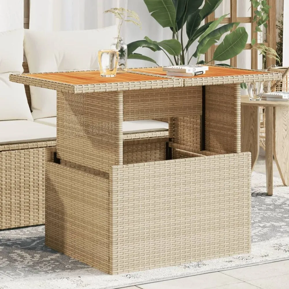 vidaXL Muebles De Jardín-Mesa de jardín ratán PE y madera de acacia 100x55x73 cm