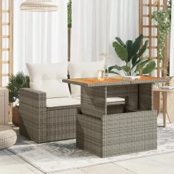 vidaXL Muebles De Jardín-Mesa de jardín ratán PE y madera de acacia 100x55x73 cm