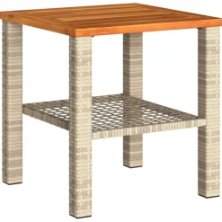 vidaXL Mesa de jardín ratán sintético madera acacia beige 40x40x42 cm Beige y marr&oacute;n New
