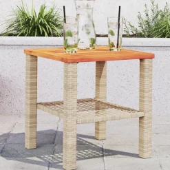 vidaXL Mesa de jardín ratán sintético madera acacia beige 40x40x42 cm Beige y marr&oacute;n New