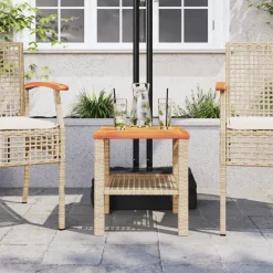 vidaXL Mesa de jardín ratán sintético madera acacia beige 40x40x42 cm Beige y marr&oacute;n New