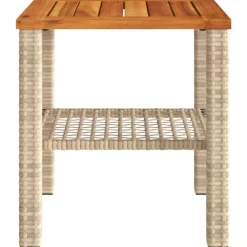 vidaXL Mesa de jardín ratán sintético madera acacia beige 40x40x42 cm Beige y marr&oacute;n New