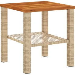 vidaXL Mesa de jardín ratán sintético madera acacia beige 40x40x42 cm Beige y marr&oacute;n New