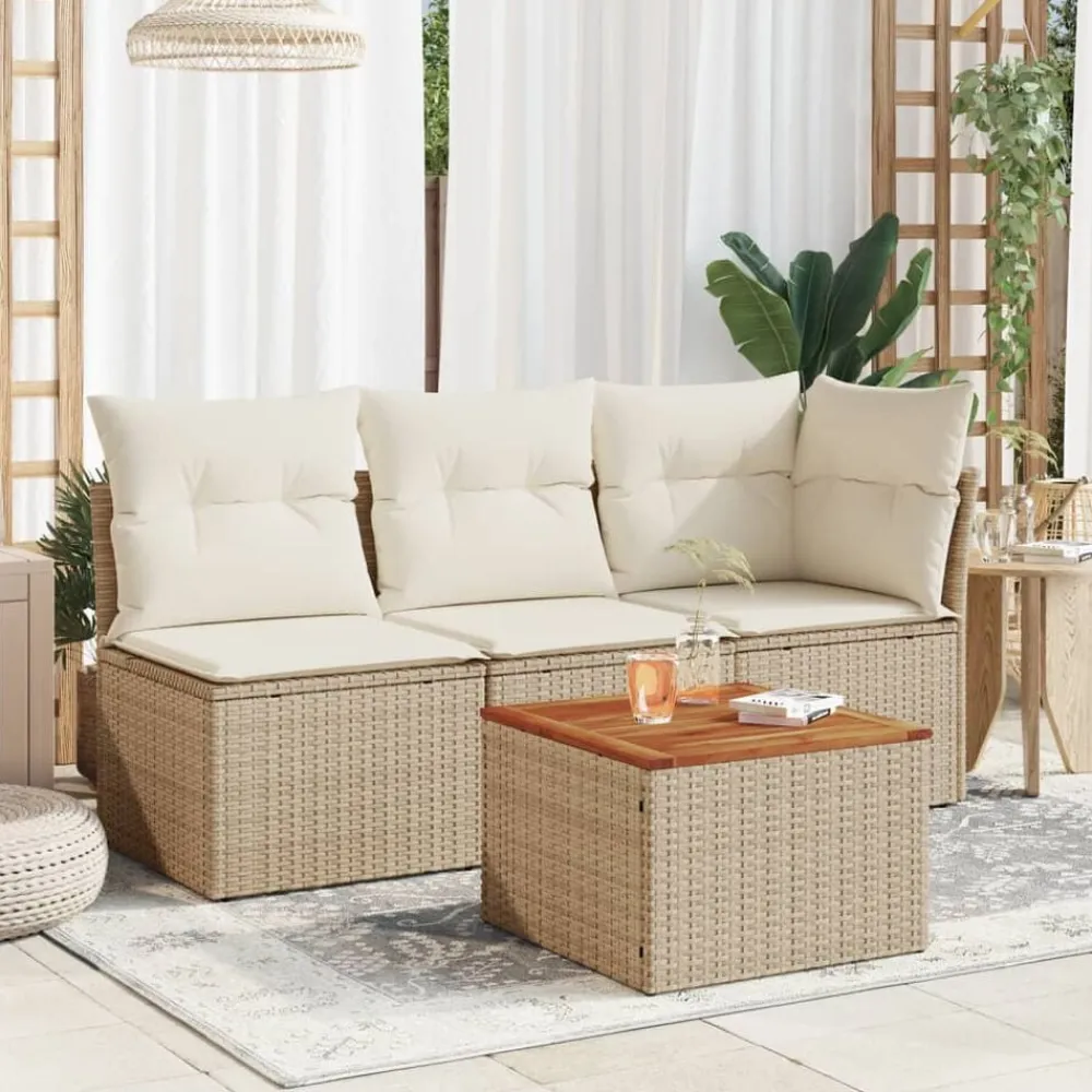 vidaXL Muebles De Jardín-Mesa de jardín ratán sintético madera acacia 55x55x37 cm