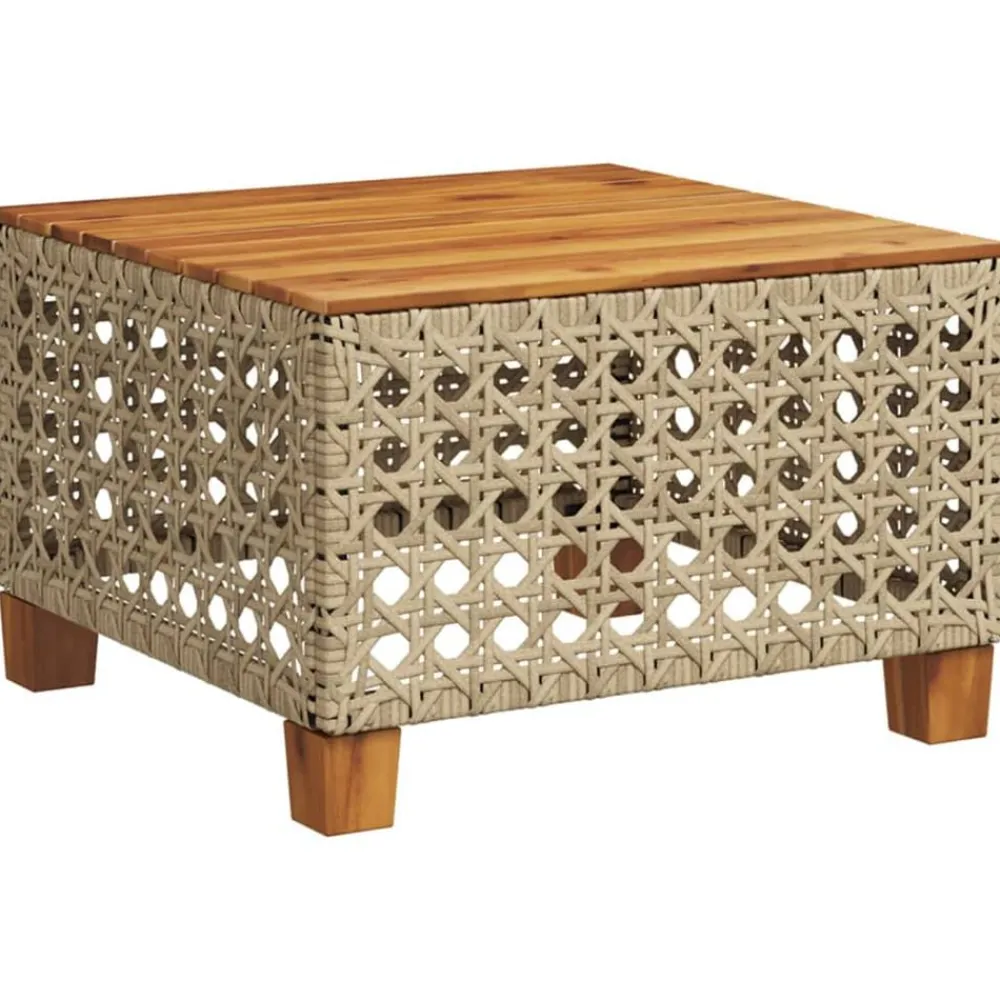 vidaXL Mesa de jardín ratán sintético madera acacia 55x55x36 cm Beige Clearance