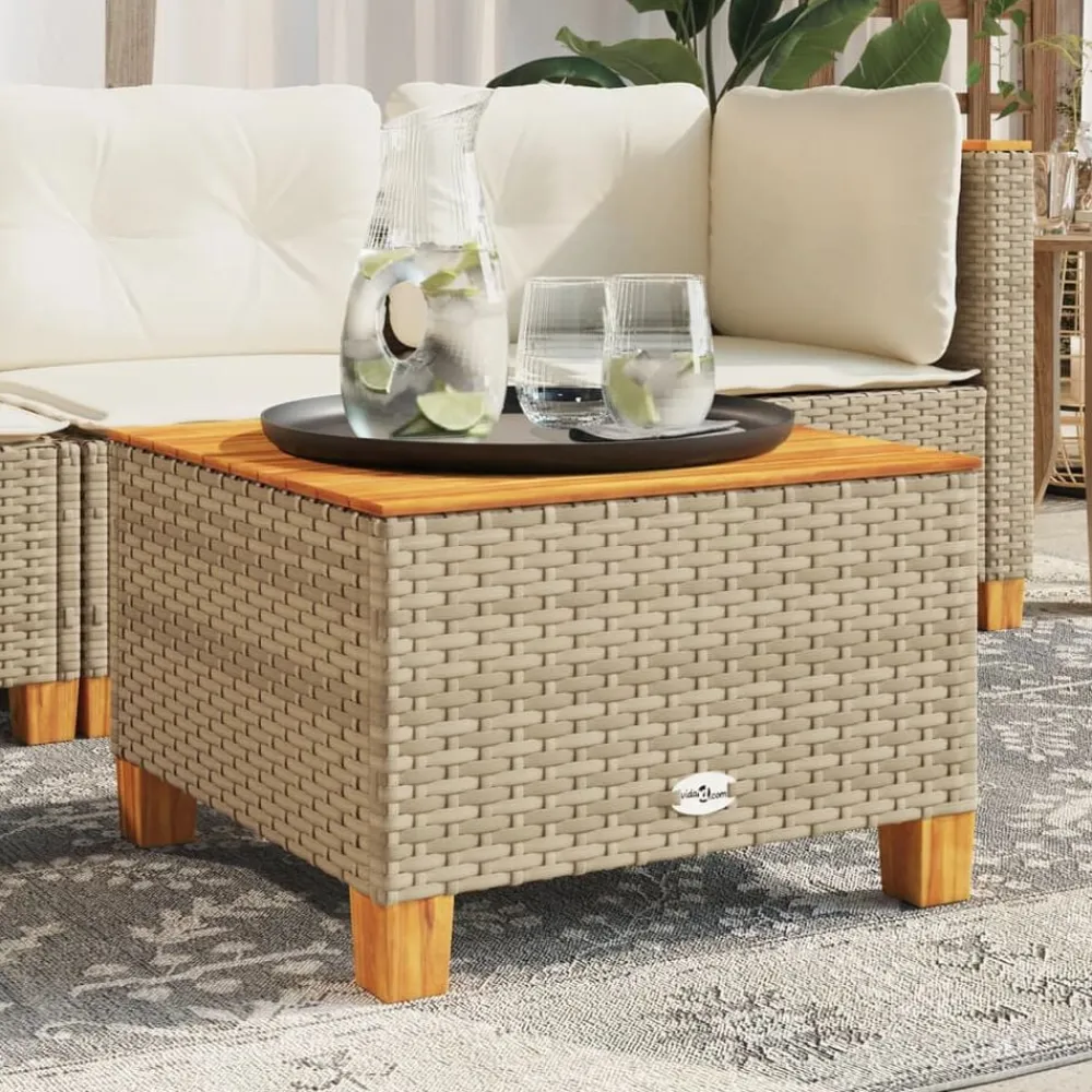 vidaXL Muebles De Jardín-Mesa de jardín ratán sintético madera acacia 55x55x36 cm