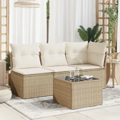 vidaXL Mesa de jardín superficie de vidrio ratán PE 55x55x37 cm Beige Sale